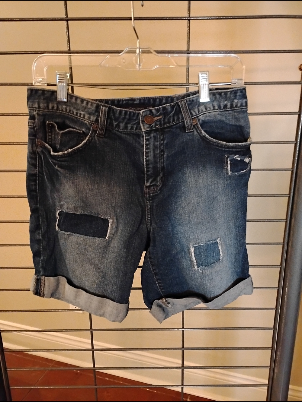 Calvin‎ Klein Jeans Indigo Rolled-Cuff Distressed Patch Denim Shorts